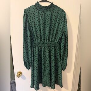 Green 💚 Smocked Waist 💚 Long Sleeve Dress 💚 Dalmatian print